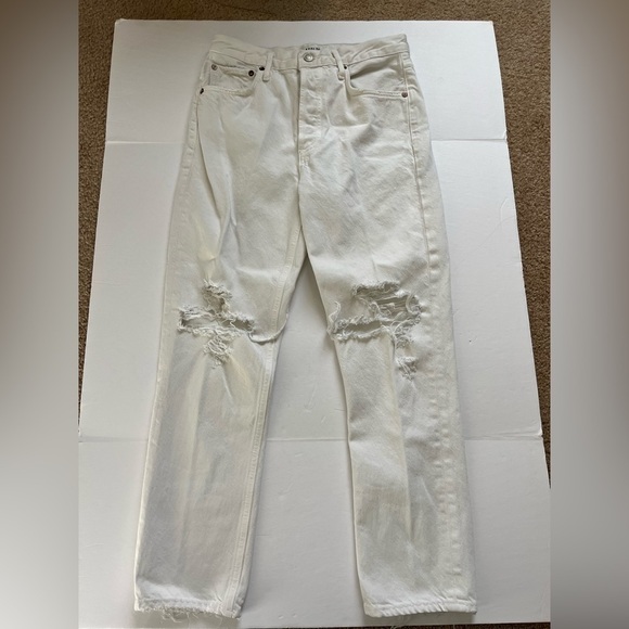 Agolde High Rise Riley Crop White Distressed Size 26 - Picture 1 of 9